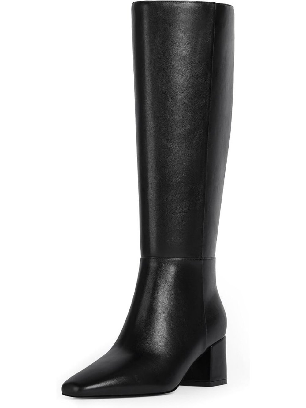Women's Black Knee High Boots Chunky Heel Square Toe Tall Long Block Heel Boots